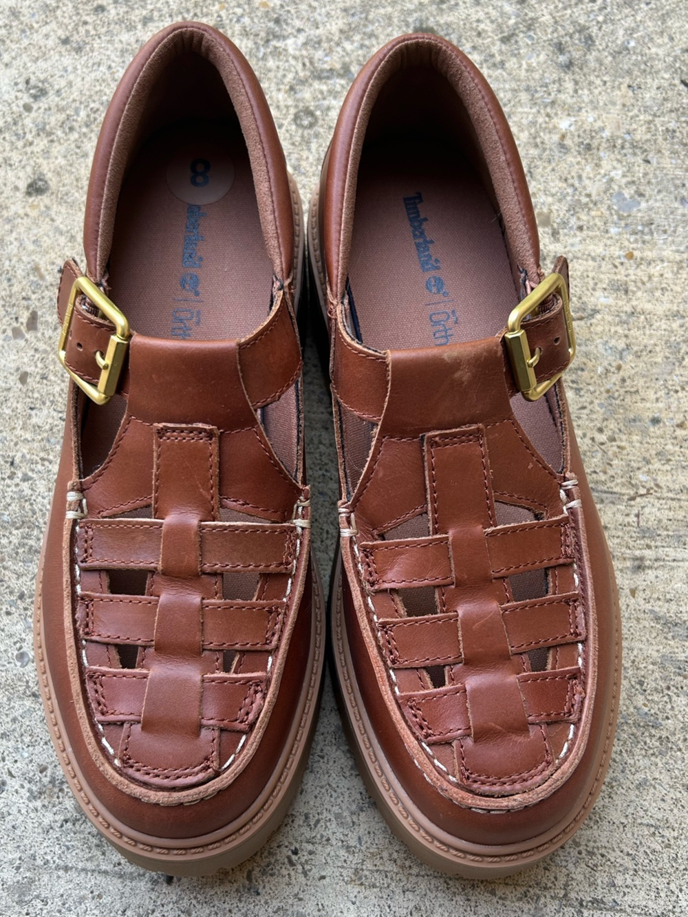 Timberland Women's Brown Leather Woven Buckle Slip-Ons